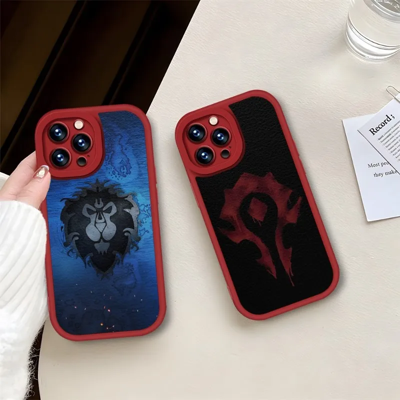 W-World Of W-Warcraft W-Wow Phone Case Red For IPhone 11 13 14 12 Pro Max Mini Xs X Xr 7 8 Plus SE2020 Leather Texture Coque