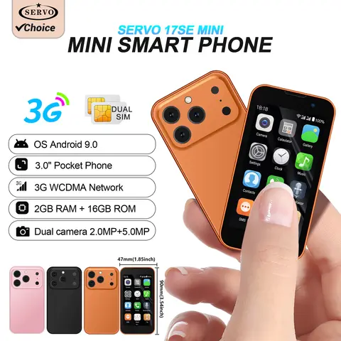 NEW SERVO 17SE Mini Smartphone 3G WCDMA Android 9.0 Dual SIM Standby 2GB+16GB Wifi GPS Play Store Pocket Smart Phone 3.0 Display