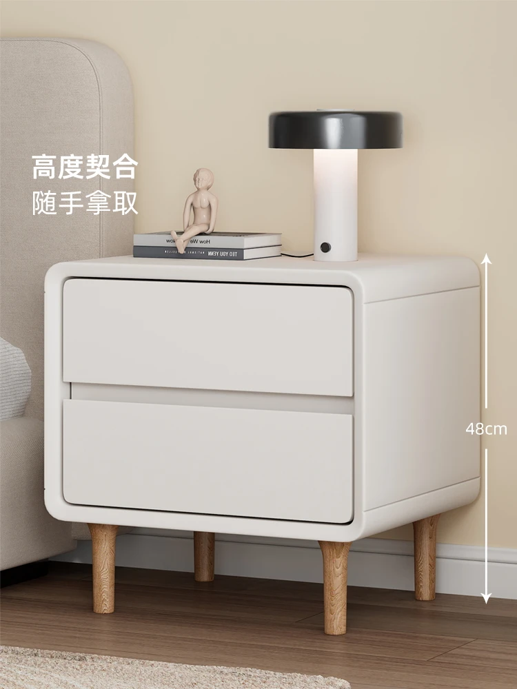 New painted solid wood bedside table Italian minimalist cream style light luxury simple modern bedroom household bedside table