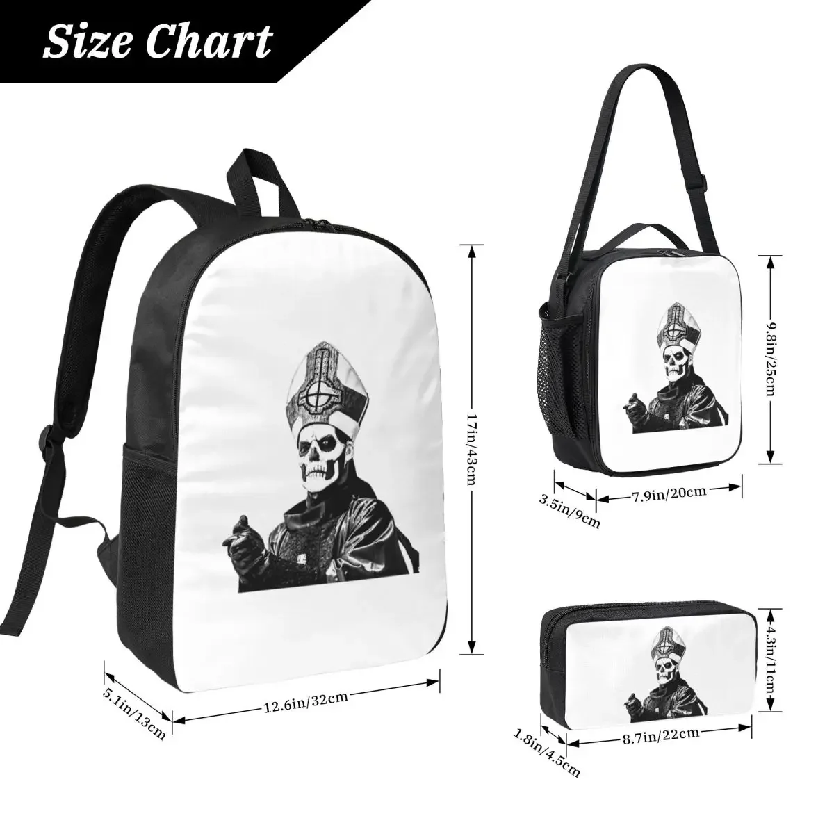 Rock Band Ghost BC Backpack Student Boys Girls BookBag School Bag Laptop Shoulder Bags 3ps Insulated Lunch Bag Pencil Case