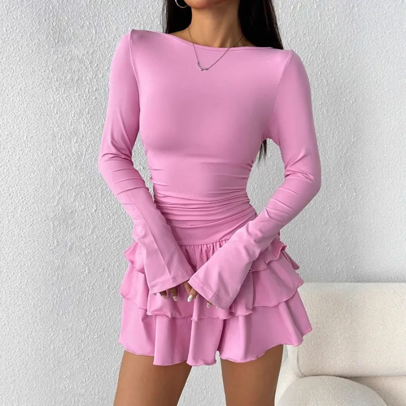

Y2k Women Clothing Mini Dress Long Sleeve Ruffled Bodycon Dress Design Robe Birthday Dress Wedding Dresses Streetwear Vestidos
