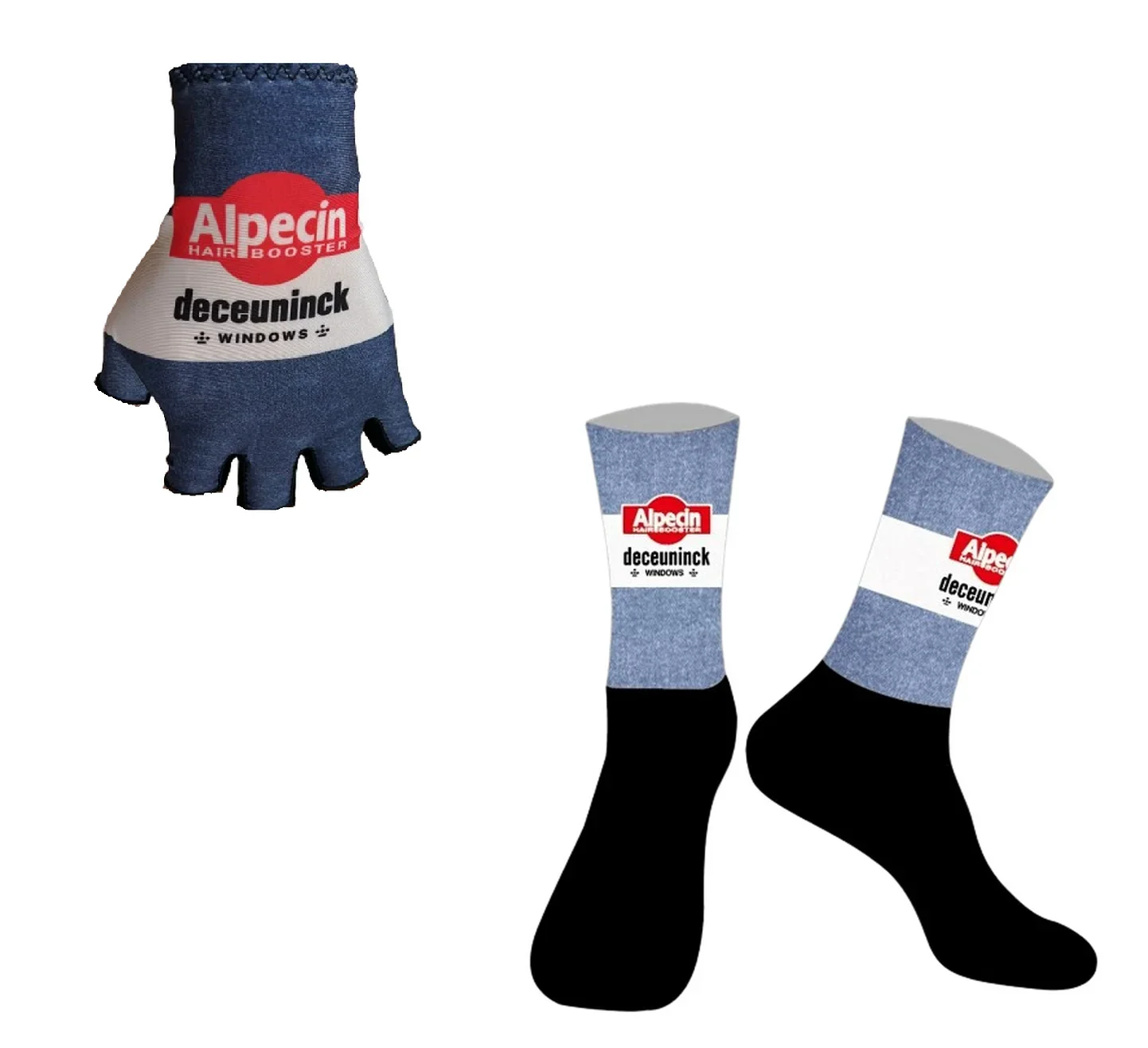 2024 ALPECIN Deceuninck Team DENIM One Pair Half Finger Cycling Gloves + ONE PAIR CYCLING SOCKS