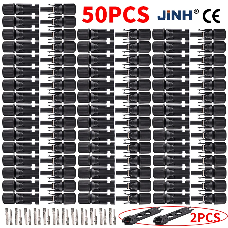 JINH 50Pairs Solar DC Photovoltaic Panel Connectors IP67 Waterproof Snap-in Type PC/PV Insulation Material 1000V 15000V 30A 50A