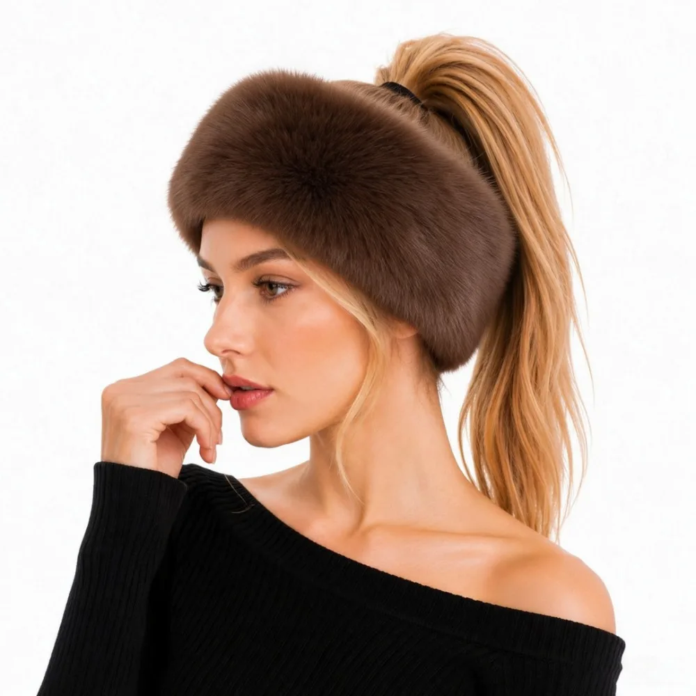 Soft Thick Furry Hairband Imitation Fox Fur Russian Style Fake Fur Hat Keep Warm Fur Headband Hat Women