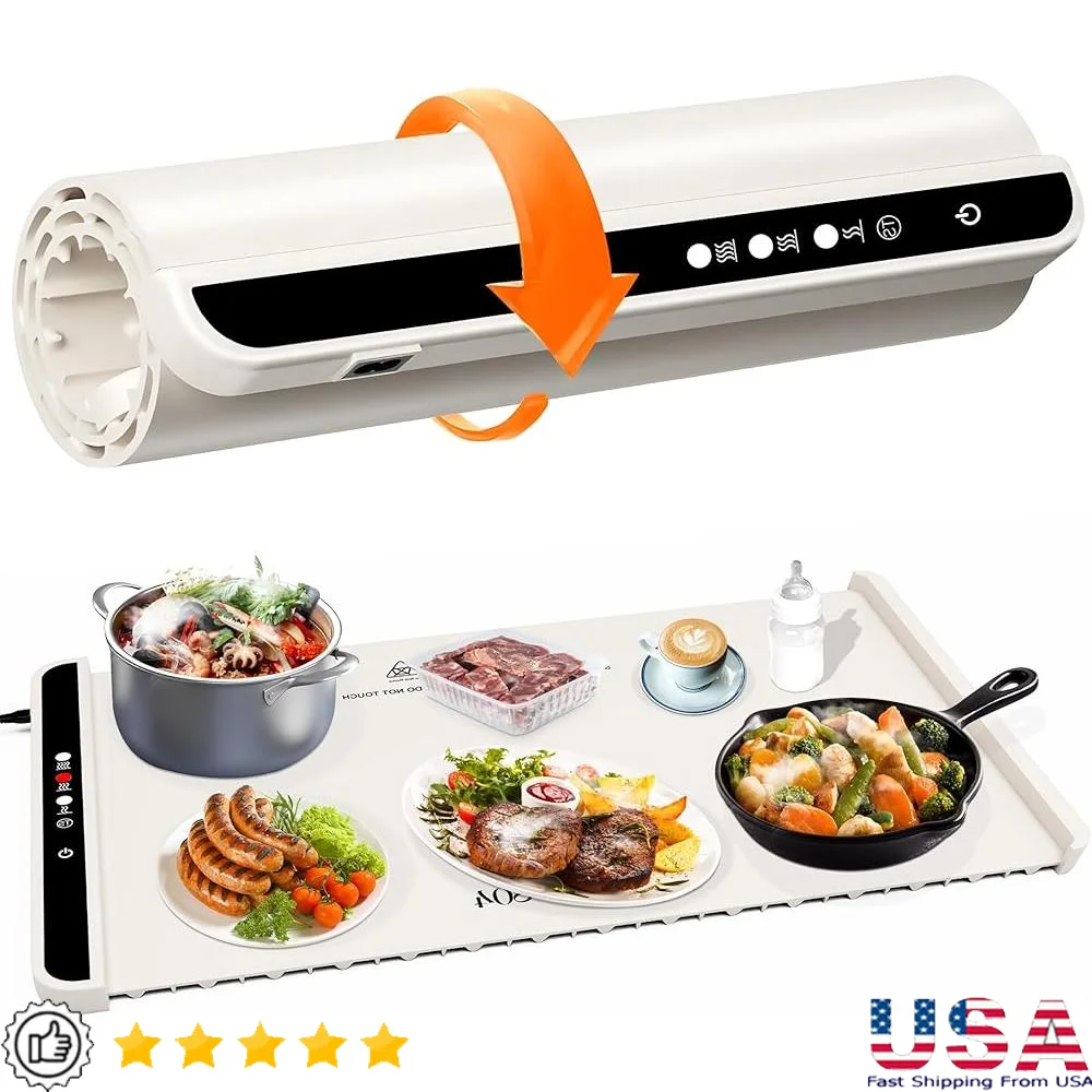 

Electric Food Warmer Roll Up Heating Mat Adjustable Temperature Auto Shut-Off Portable Silicone Warming Tray Buffets Parties