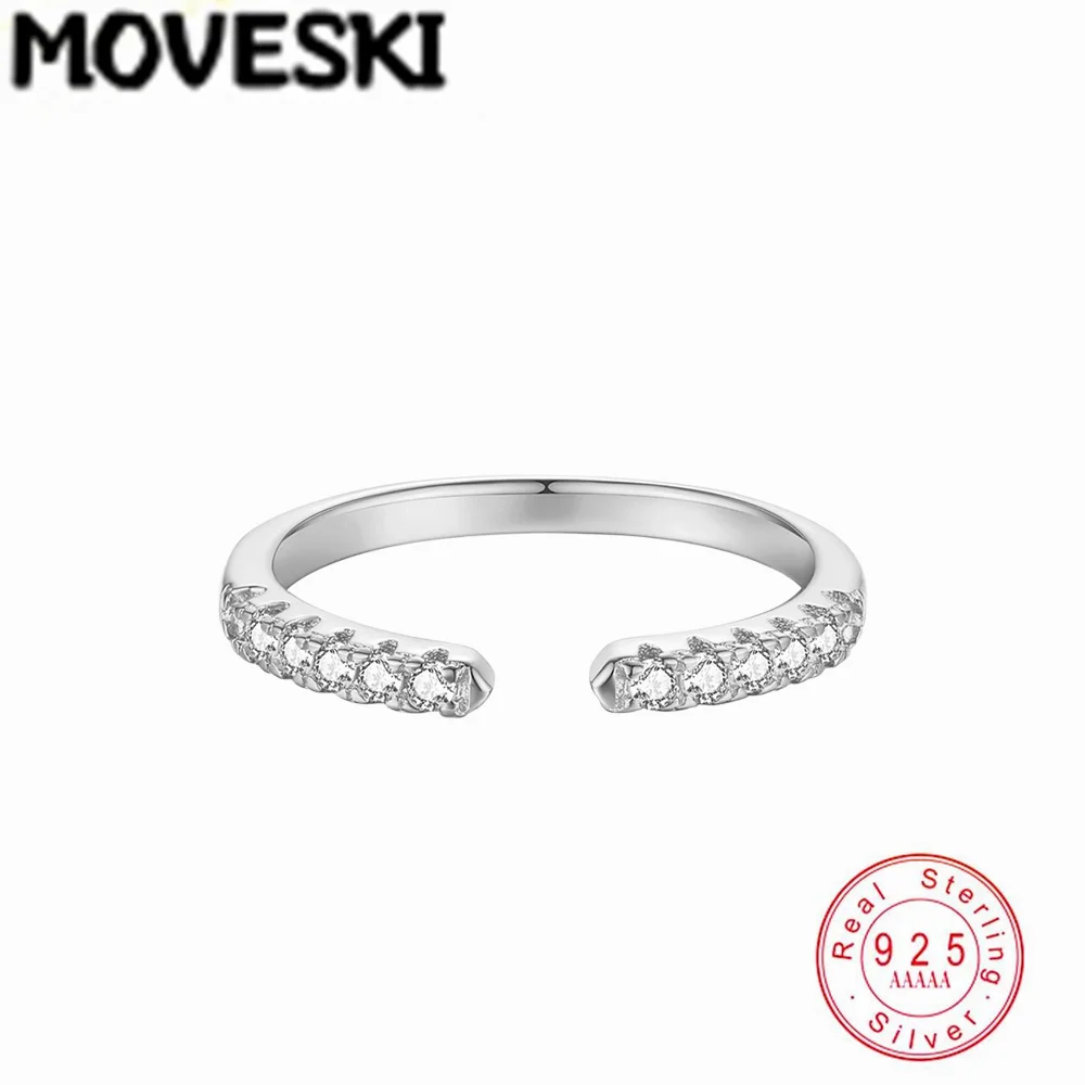 Кольцо из стерлингового серебра 925 пробы с муассанитом, регулируемое, минималистичное, в виде обруча, с ослепительным дизайном «полу-вечности» для женщин