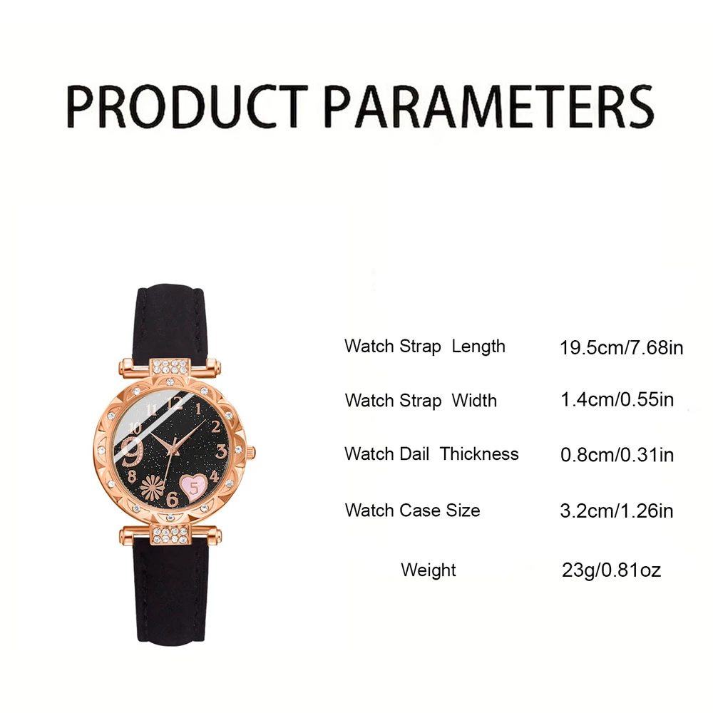 6PCS Set Watch For Women Luxury Leather Analog Ladies Quartz Wrist Watch Fashion Bracelet Watch Set Female Relogio Feminino