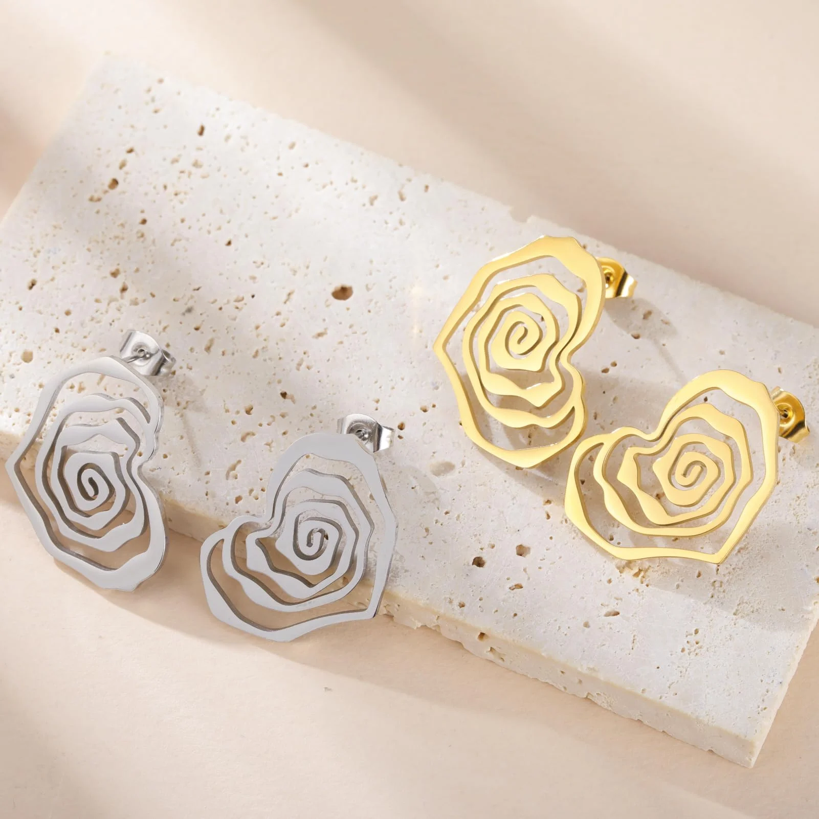 Dreamtimes Spiral Geometric Heart Stud Earrings for Women Wave Thread Hollow Out Spiral Swirl Earrings Fashion Boho Jewelry