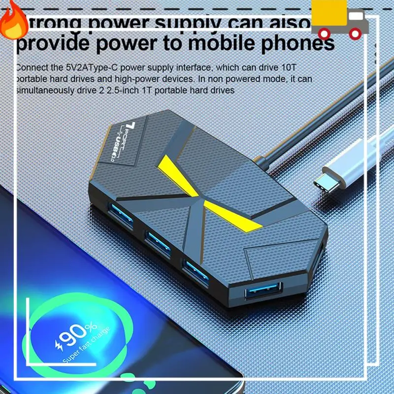

Discount-7 Ports USB 3.0 HUB USB Docking Station USB Splitter Adapter 5Gbps High Speed Transmission For Laptop Computer