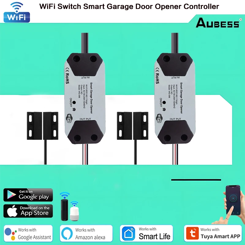 

WiFi Switch Smart Garage Door Opener Controller Work With Alexa Echo Google Home SmartLife/Tuya APP Control No Hub Require