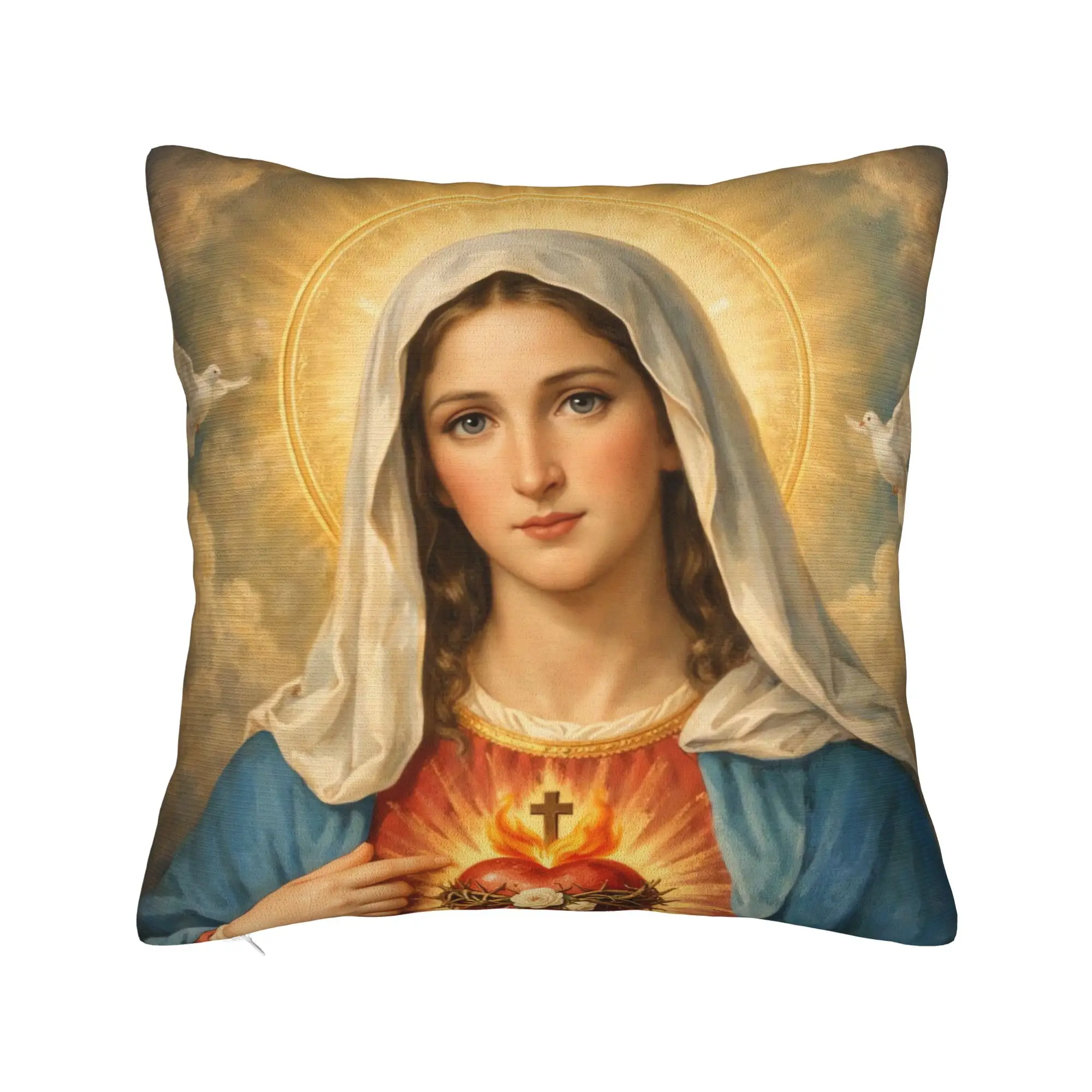 Virgin Mary Cherubs Rose Pillow Cover  Morden Pillow Case For Chair Sofa Home Decor Square Pillowcases Gift