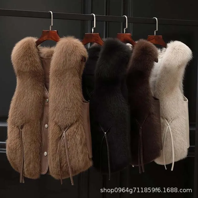 Women Loose Sleeveless Waistcoats Faux Fur Plush Vests Female Autumn Winter Fashion Outwears Lady PU Leather Fur Vest New