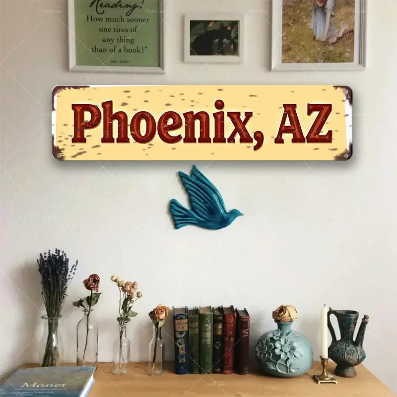 1 قطعة علامة معدنية، 4 × 16 بوصة "ريفي فينيكس، علامة AZ - فن معدني عتيق للديكور المنزلي" #5