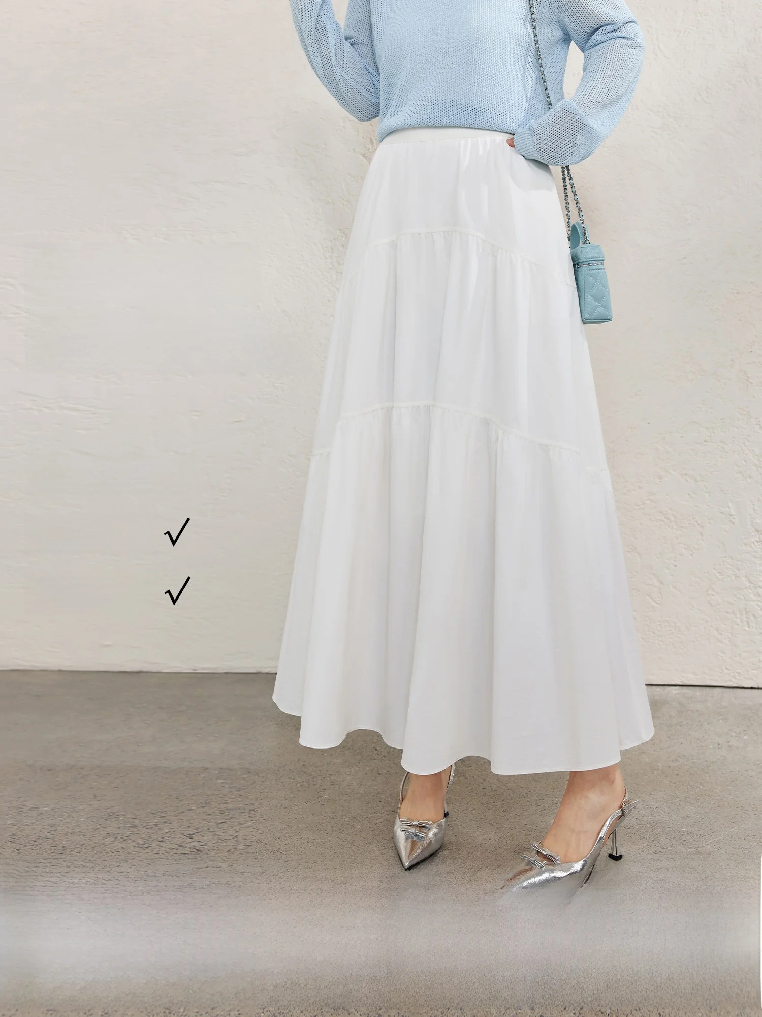 

Ele Layered A-Line Skirt in White for plus Size Women by Blue Language Spring New Arrival Slimming High Waist Skirt