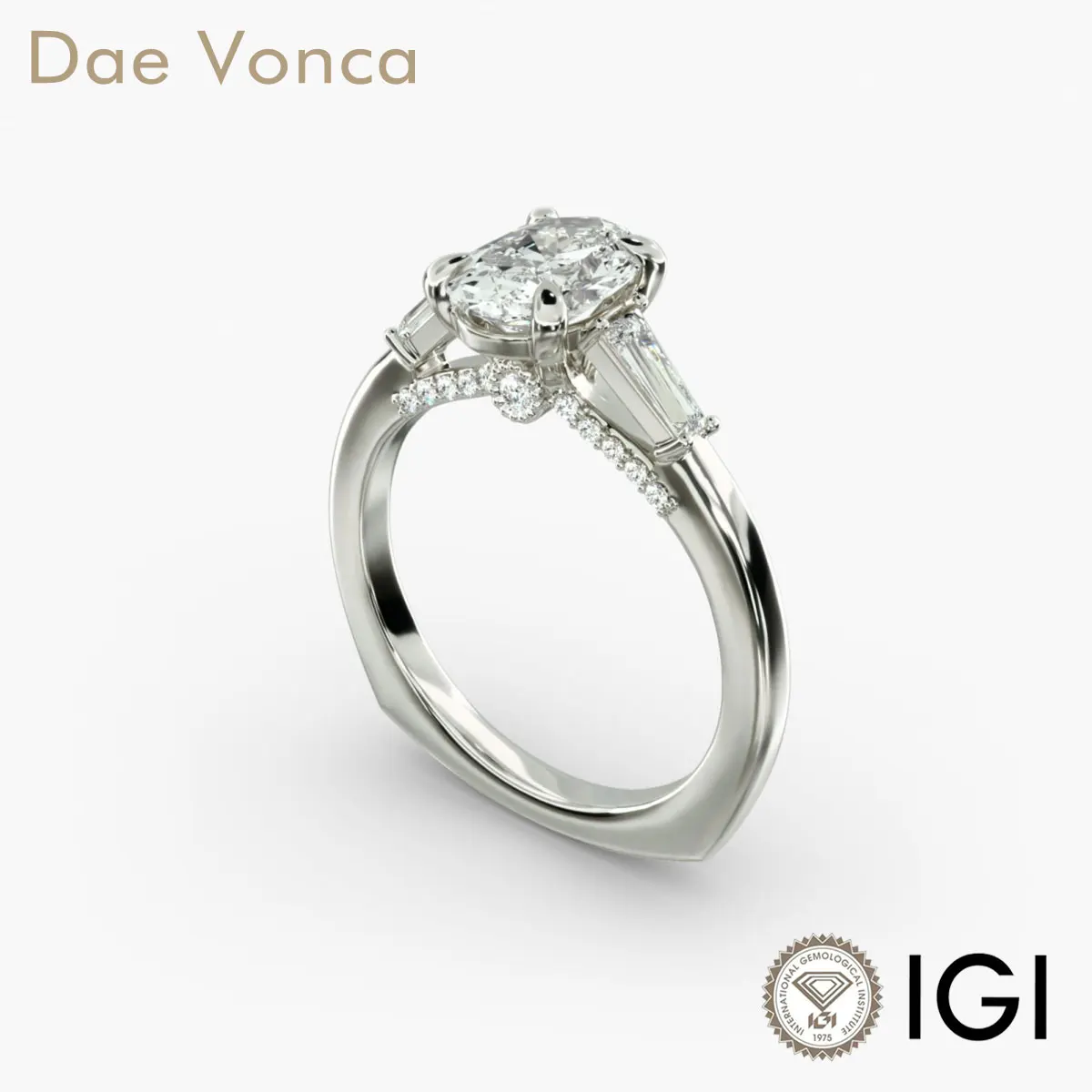 Three Stone Diamond Ring In 14K White Gold Oval Cut Lab Grown Diamond Euro-shank Hidden Diamond Ring Anniversary Gift For Wife