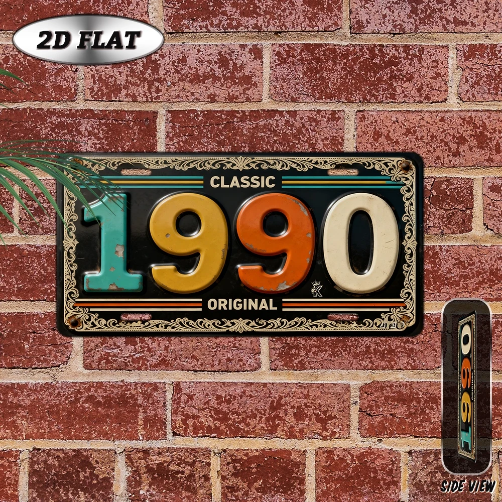 2D Flat, [2D Flat] 1pc Vintage 1990 Metal Sign - 1990 Birth Year Wall Plaque, Aluminum Retro 90 Decor for /Outdoor Use, 12''x6''