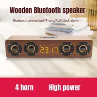 Wooden Soundbar BT Sound Box Music Acoustic System W8C Stereo Music Surround LED Clock Outdoor Bluetooth Speakers with FM Radio