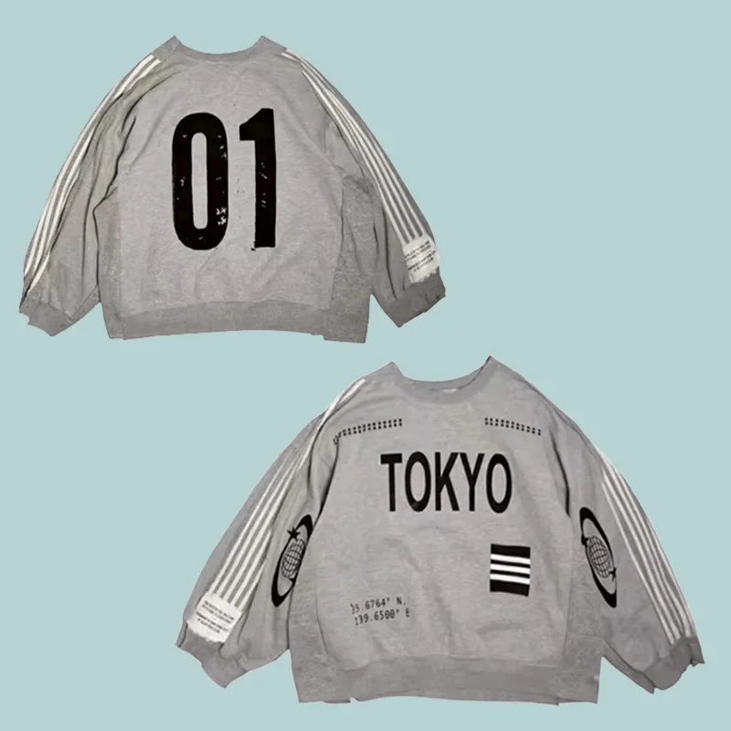 Neues Herbst-Sweatshirt mit lockerem und bequemem Buchstaben-Patch, gestreift, Damen-Sweatshirt mit Rundhalsausschnitt, leichtes Gothic-Sweatshirt für Männer und Frauen