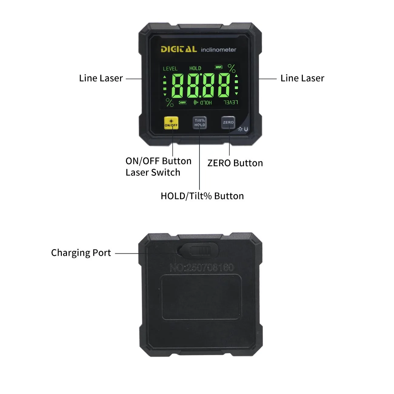 Dual-Laser Digital Inclinometer 4-Sided Magnetic Digital Level Protractor Angle Finder Magnetic Electronic Level Laser