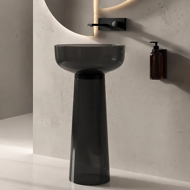 Round Column Basin Resin Artificial Stone Transparent Washbasin Hotel Bathroom Homestay Integrated Pillar Sink