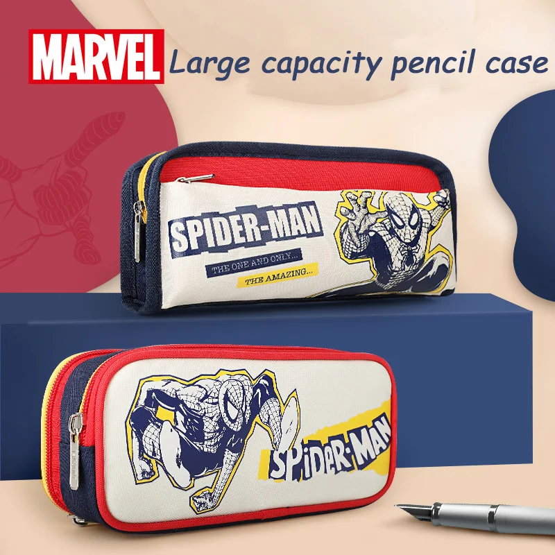 New Marvel Student Pencil Bag Large Capacity Anime Double Layer Stationery Bag Creative Spider Man Zip Pencil Bag Student Gift