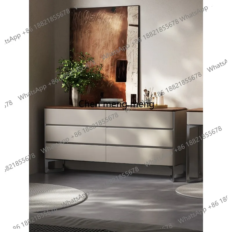 

Italian minimalist six-chest cabinet storage locker, high-end walnut solid wood chest at the end of the bed