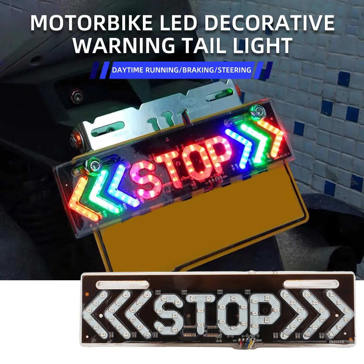 Motorcycle LED Rear Tail Lamp Stop Sign Light Flowing Brake Light ATV Tail Light Turn Signal Flashing Indicator Universal 12V