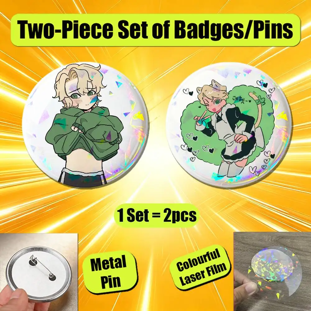 For Lloyd Garmadon Badge Pin Insignia 2 Pcs Set Round Button Emblem Laser Film Gift 44mm Custom