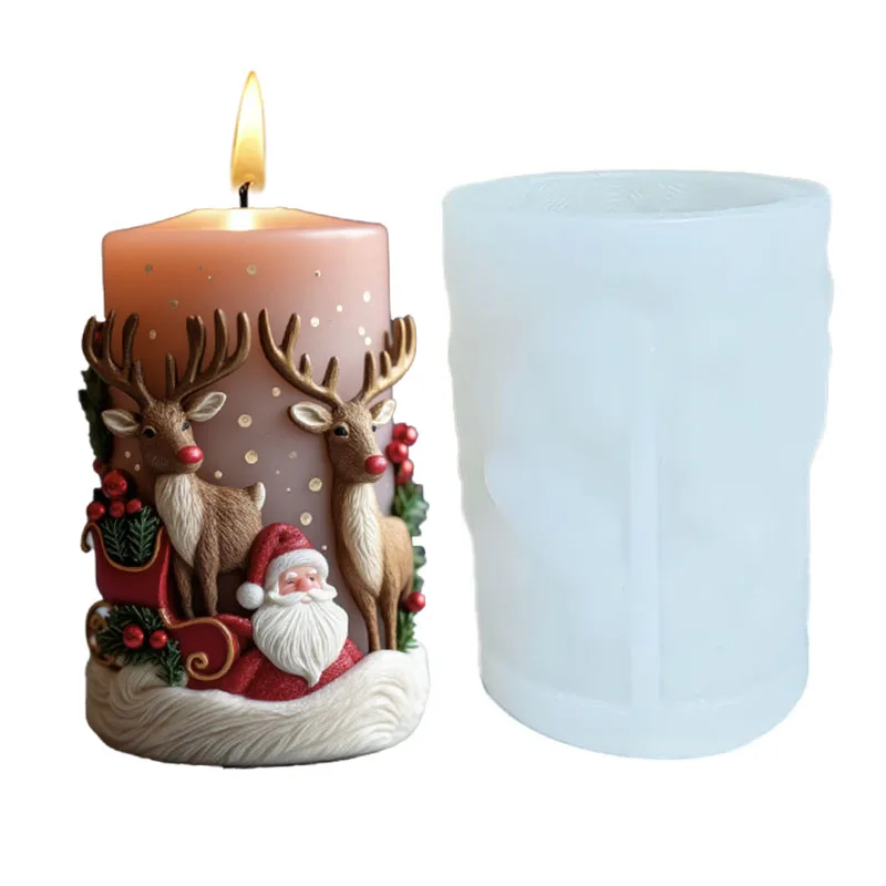 Christmas 3D Silicone Mold, Reindeer and Santa Claus Embossed Candle and Aromatherapy Mold, Reusable and Easy to Demold ​