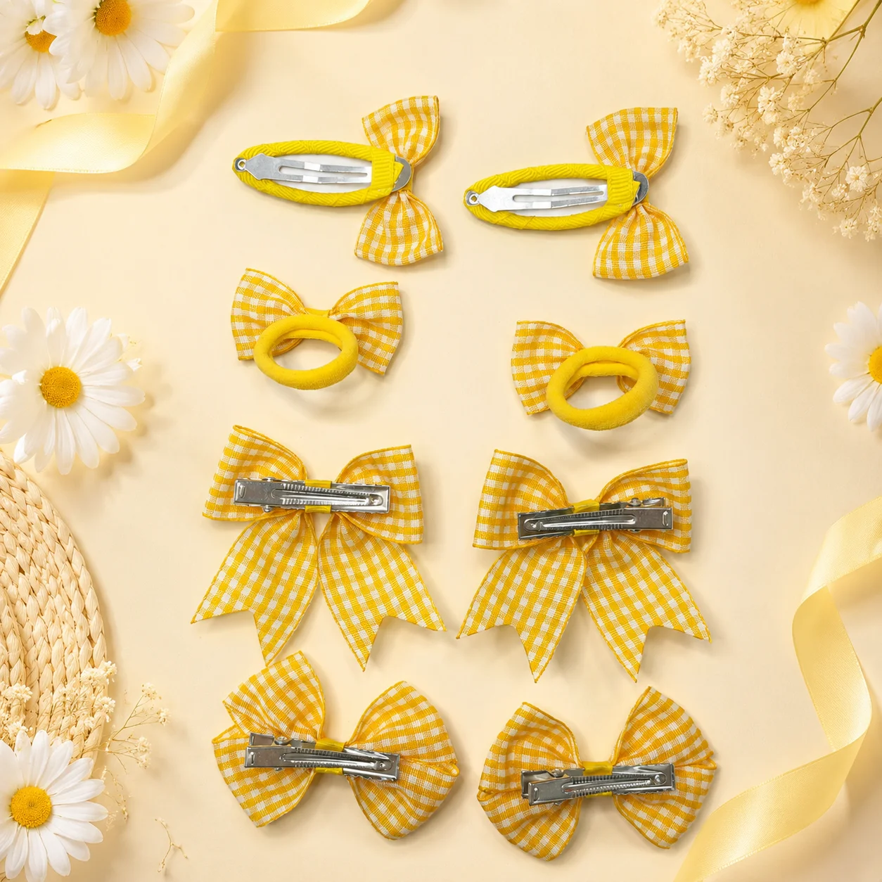 8Pcs Checkered Bow Hair Clips Set for Kids Girls Snap Clips BB Clips Ponytail Holders Back to School Student Hair Accessories Gi view 2