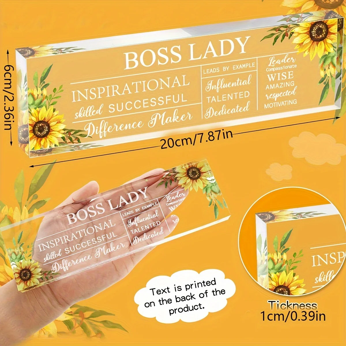 1pc Ladies Boss Gift Inspirational Quotes Office Women Gifts Boss Birthday Gift Thank You Keepsake and Paperweight (Fresh Style)