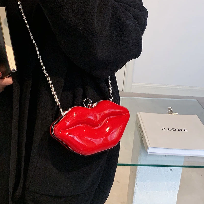 Fashion Bags for women 2024 Trend Pearl Crossbody Bag Pvc Luxury Transparent Shell Bag Woman Red Lips Evening Party Shoulder Bag