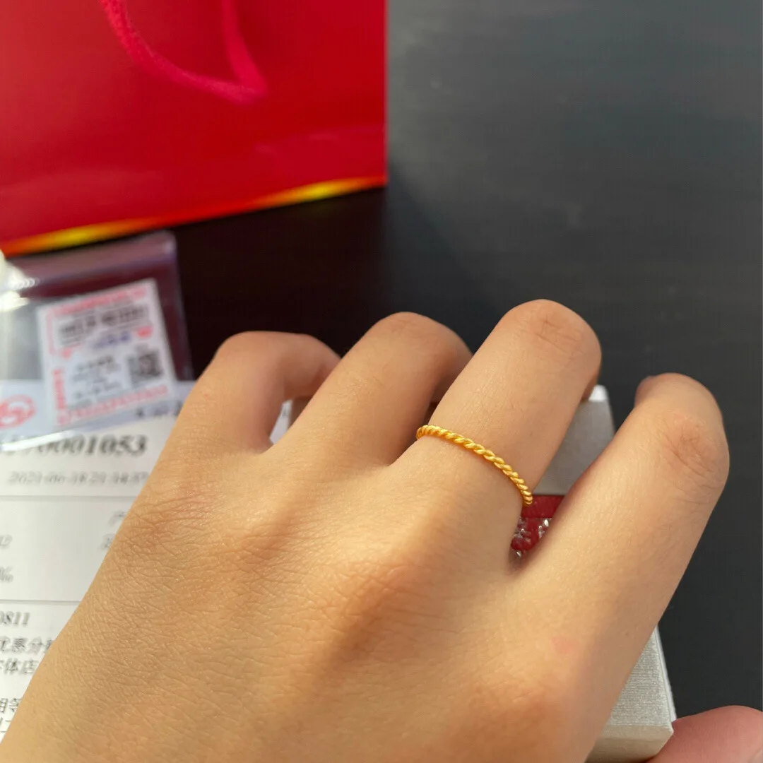 Extremely Fine Twist Ring Korean Version Of Simple Titanium Steel Plated 18k Gold Food Ring Accessories