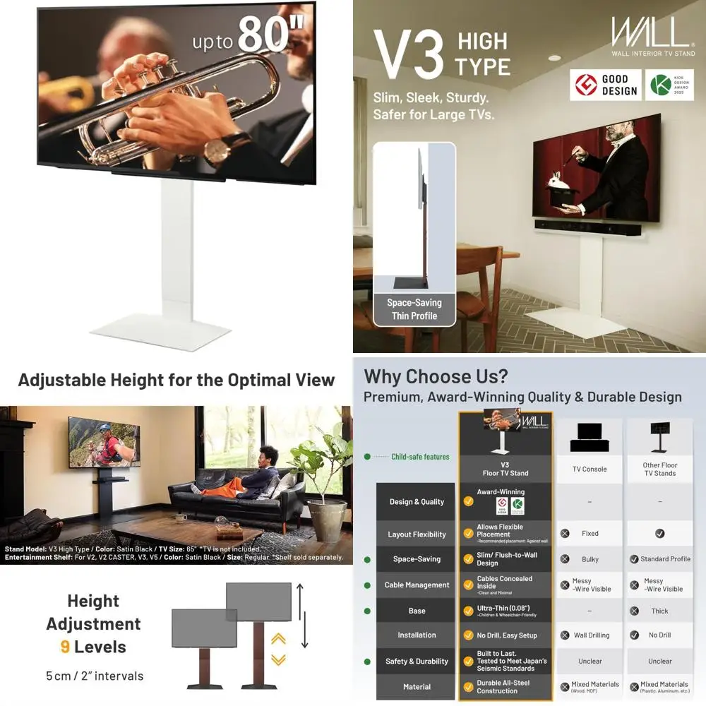 

Elegant 32-80 Inch Slimline TV Stand - Wall V3 High Type, Universal for Living Spaces, Satin White Finish, Space-Saving Design