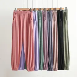 Pantalones de Pijama de algodón para mujer, ropa de dormir de talla grande, Modal, fino, suelto, para el hogar, primavera y verano