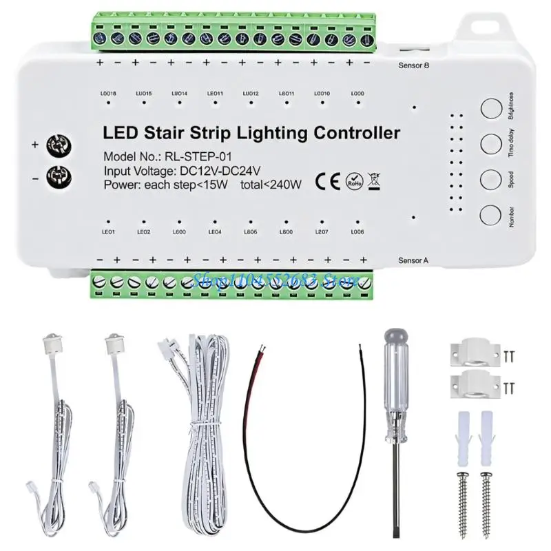 Modern LED Stair Light Controller 16 Steps Motion Activated ABS Construction 