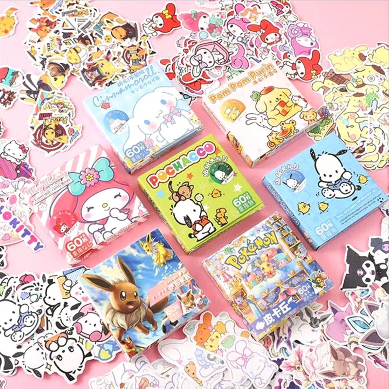 24box/lot Creative Sanrio Pokemon Stickers Set Cartoon Animal Scrapbooking DIY Diary Decorative Sticker Album Stick Label