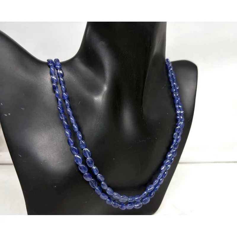 

Elegant Blue Sapphire Necklace 20” Two Line Oval Smooth Beads Sterling Silver