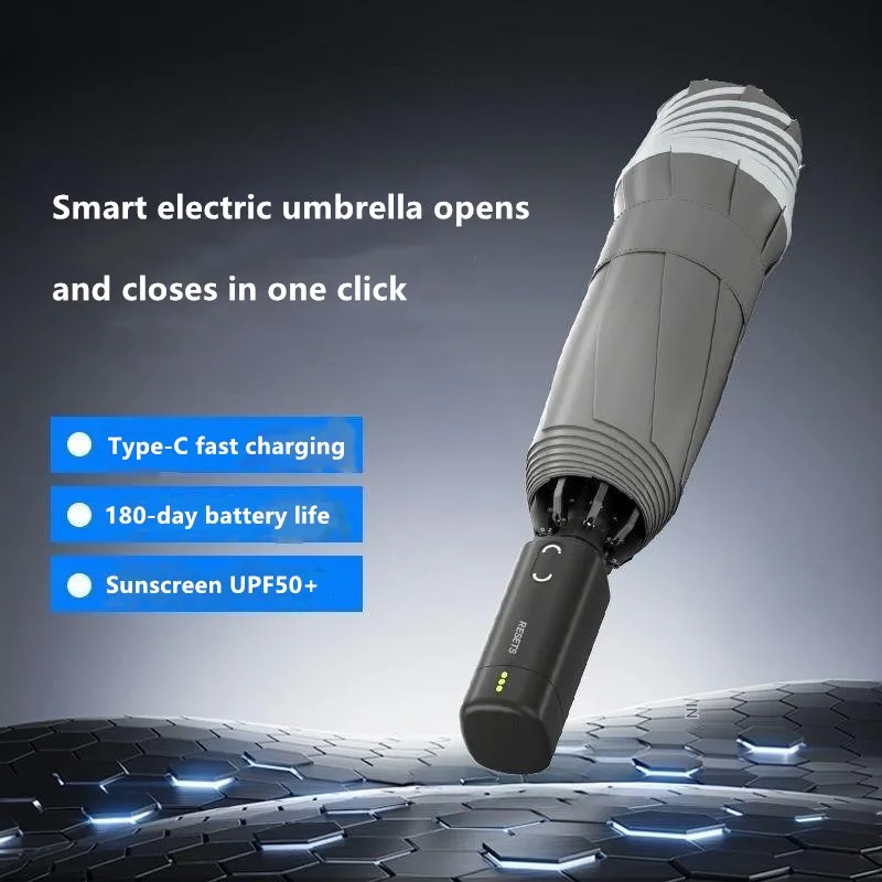 

Smart Electric Umbrella Fully Automatic Gray Dual-use for Sunny and Rainy Days Sun Protection Portable Adult Business Umbrella