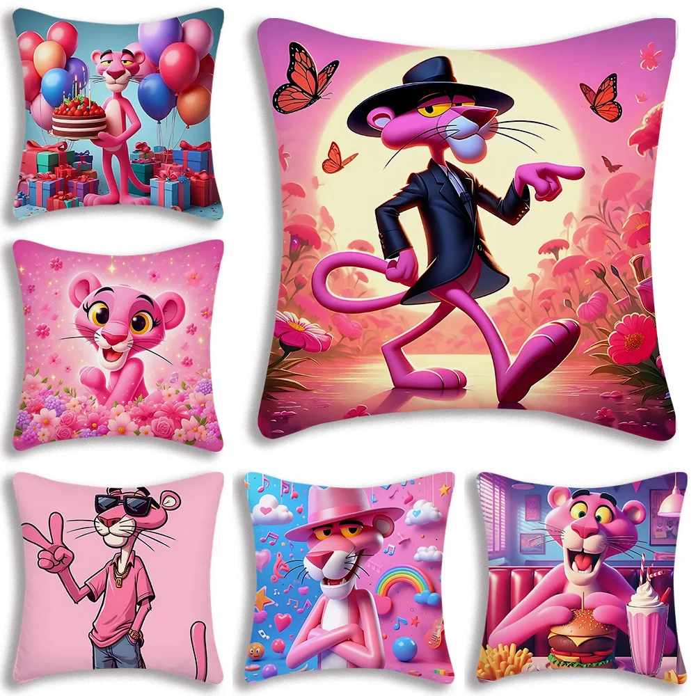 Hot Cartoon Pillow Covers Cartoon Sofa Decorative Home Double-sided Printing Short Pinks Panthers Plush Cute Cushion Cover