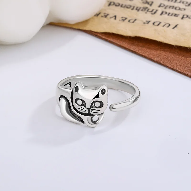 New Retro Sweet Lazy Cute Cat 925 Sterling Silver Personality Exquisite Animal Popular Opening Rings  TYB312