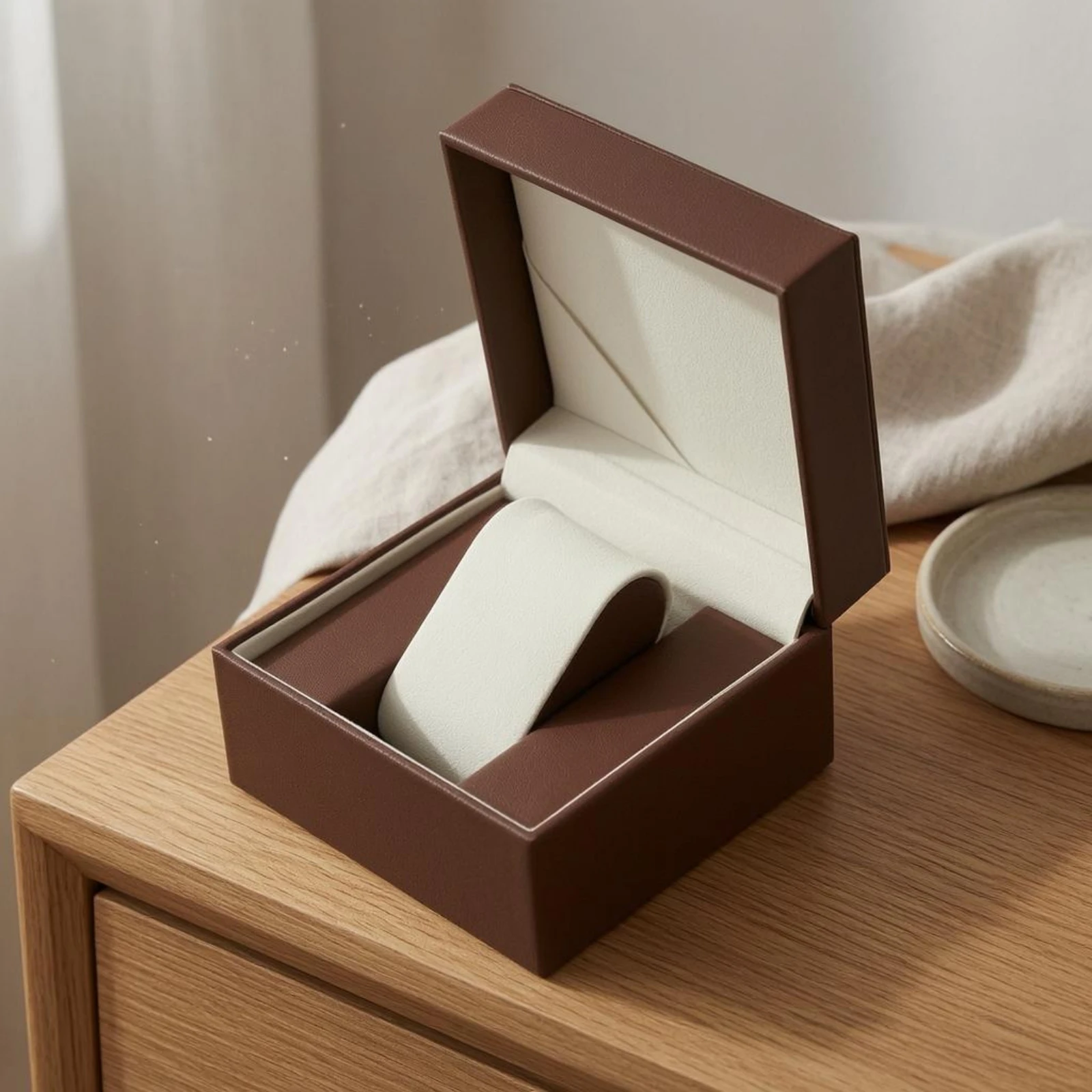 Flip-Top Watch Box Lambskin Texture PU Leather Watch Box Timepiece Holder Gift Packaging Accessory Organizer Removable Pillow