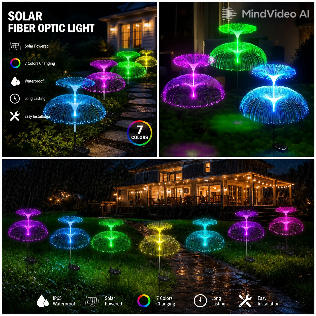 1PC Outdoor Solar Garden Lights 7 Colors Variable Solar Stake Jellyfish Reed Lights Solar Outdoor Color Changing Lights