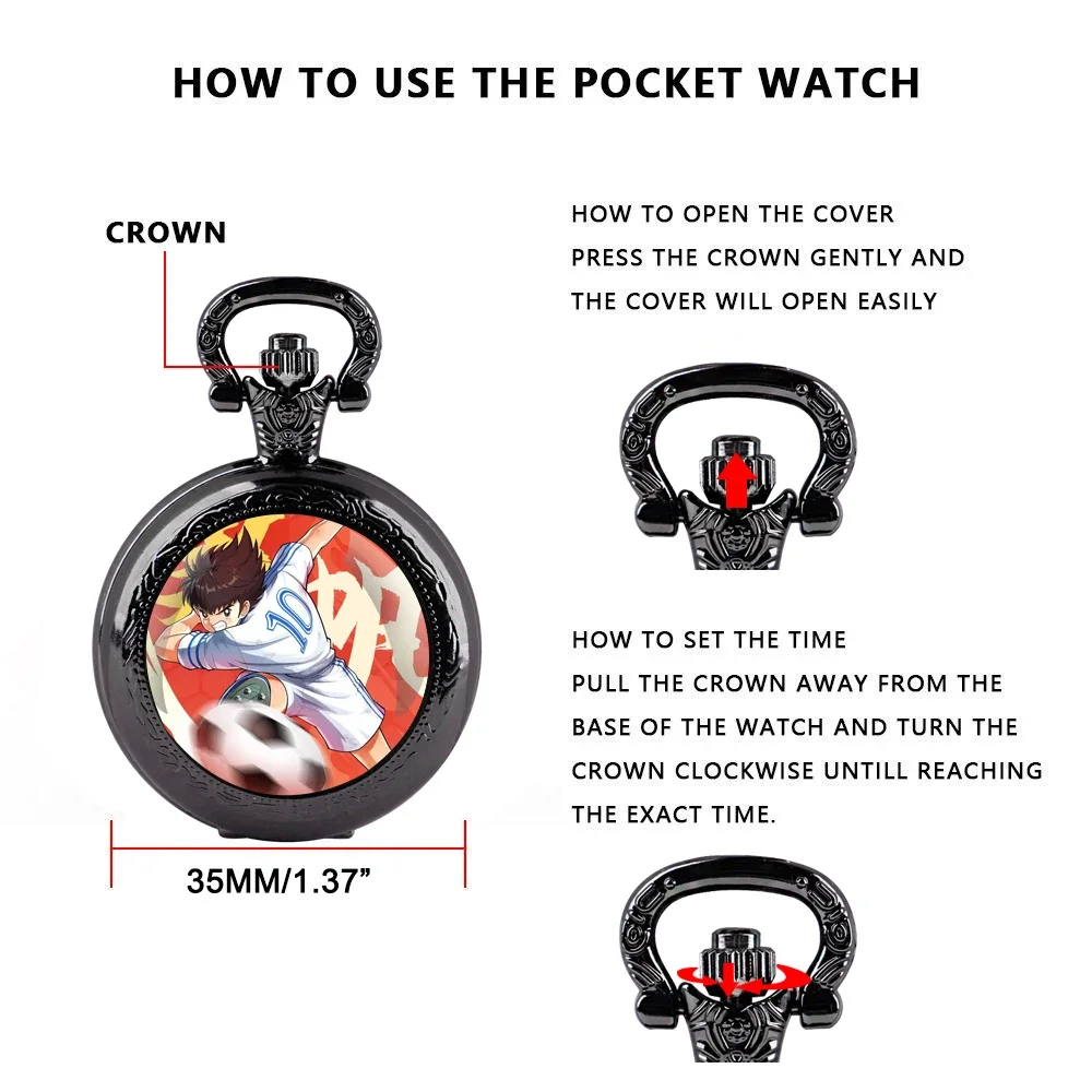 Cartoon Design Glass Dome Quartz Pocket Watch with Arabic Numerals Dial Durable Chain Perfect For Gifts