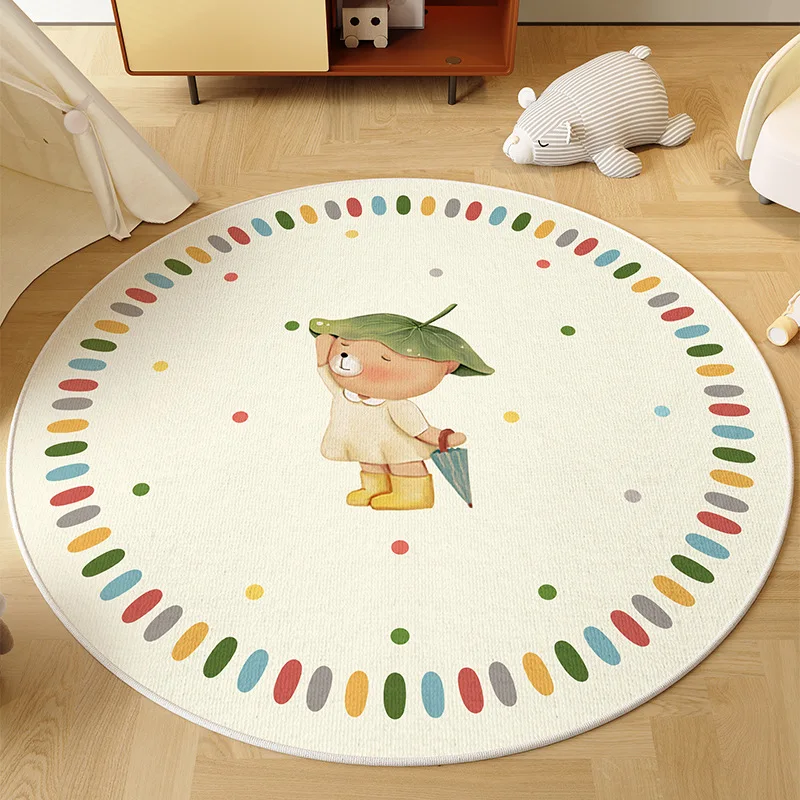 Cute Circus Clown Round Rug Watercolor Print NonSlip Floor Mat for Kids Room Nursery Playroom Carnival Home Decor Bedroom Decor