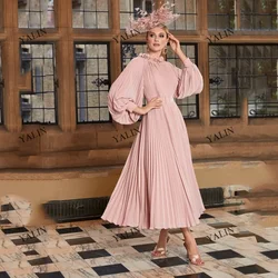 YALIN Elegant 3D Flowers Lantern Sleeve Mother Of The Bride Dresses Pink Chiffon A-Line Prom Dress robe de soirée femme Custom