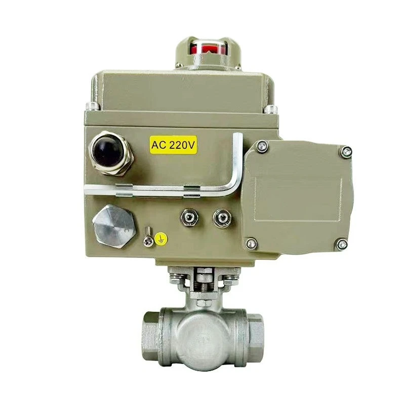 Stainless steel wire buckle electric three-way ball valve, switch type adjustment type thread L