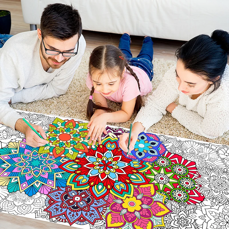 Jumbo Mandala Coloring Poster DIY Fill in Giant Flower Animal Butterfly Color Banner Drawing Craft for Party Activity Supplies
