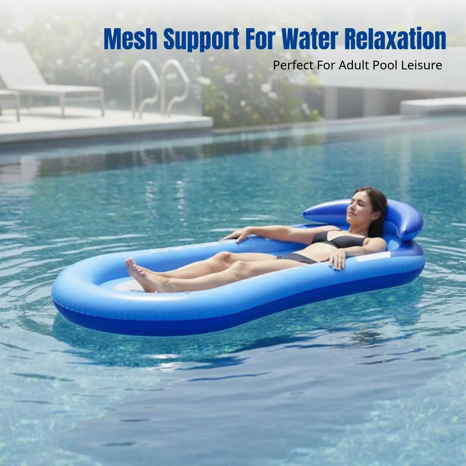 

Надувной шезлонг для воды, сетчатый лежак, кровать для взрослых, портативный, из ПВХ, прозрачный темно-синий, для бассейна, озера, зоны отдыха на воде