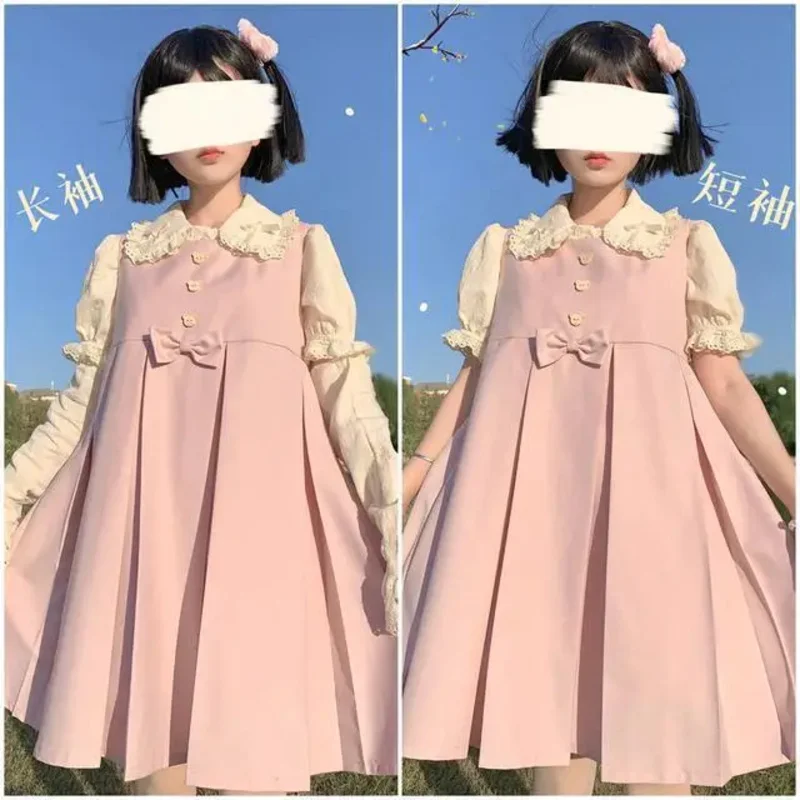 Blusas vitorianas Lolita Vintage para mulheres, laço doce japonês plissado, camisas de manga longa destacáveis para meninas, tops góticos kawaii, Y2K